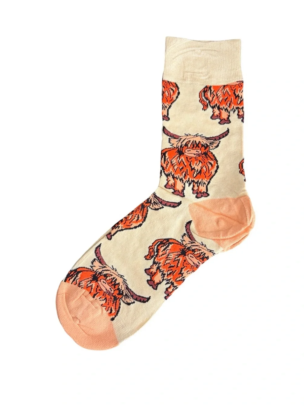 Highland Cow Novelty Crew Socks Cream Peach